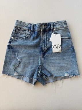 ZARA Blue Seamless Super High Rise Comfort Denim Shorts